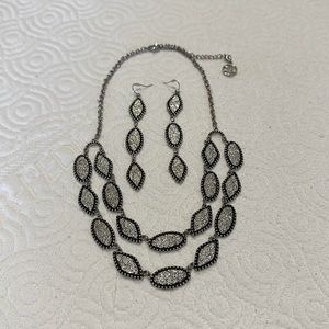 Silver and black necklace with matching earrings